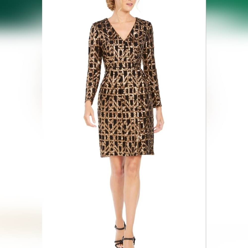 NWT Calvin Klein sequin long sleeve knee dress